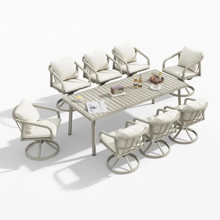 outdoor dining set 8 swivel chairs